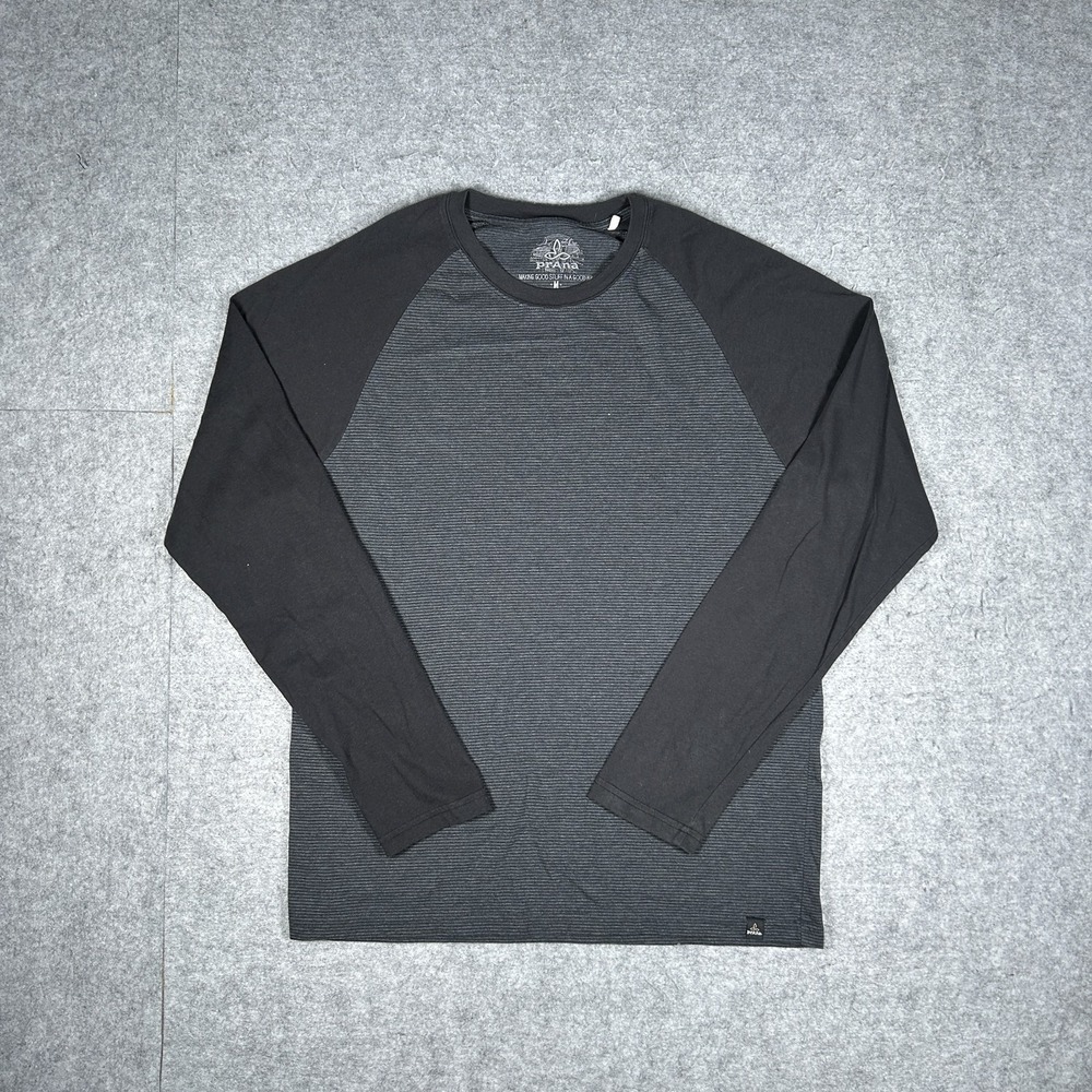 prAna Long Sleeve T-Shirt Mens Medium Charcoal Grey / Black Raglan Striped